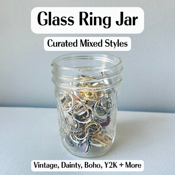 Glass Ring Jar – 50+ Mixed Style Rings | Vintage, Y2K, Boho & More - Picture 1 of 5